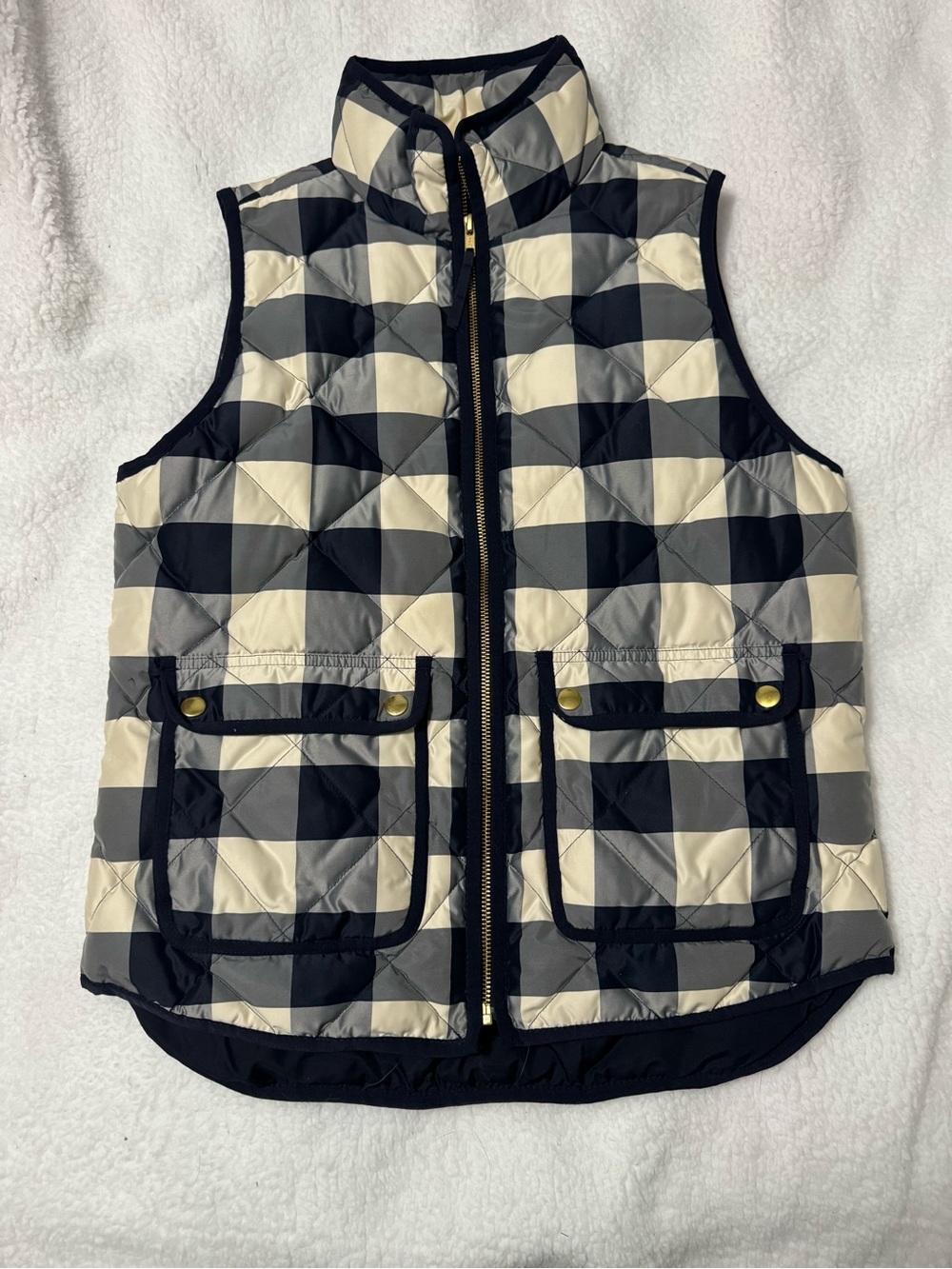 J. Crew dark navy & Cream Quilted Buffalo-Check Vest